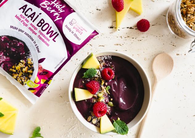 Acai bowl mix mango Holy Berry pr (doos 15x150g) DPV (bio)